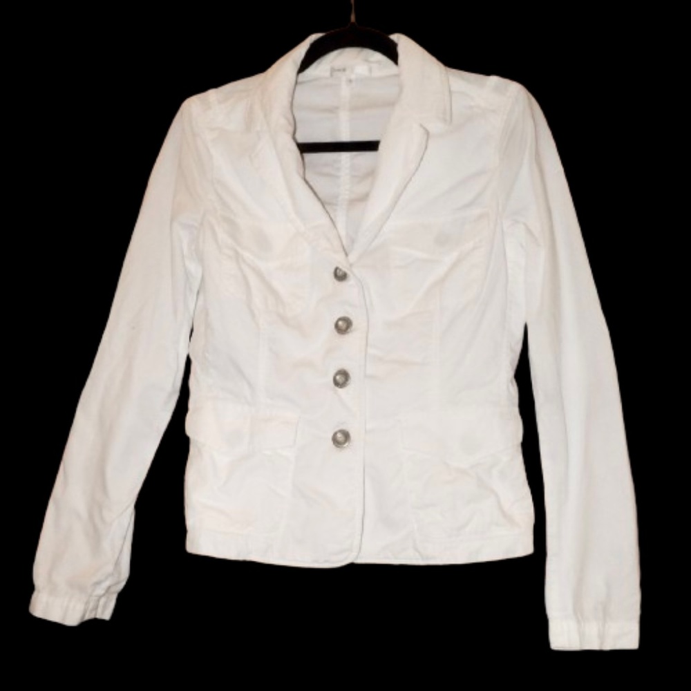VINCE~White 100% Cotton Summer Military Style Blazer Jacket Long Sleeve Shirt
